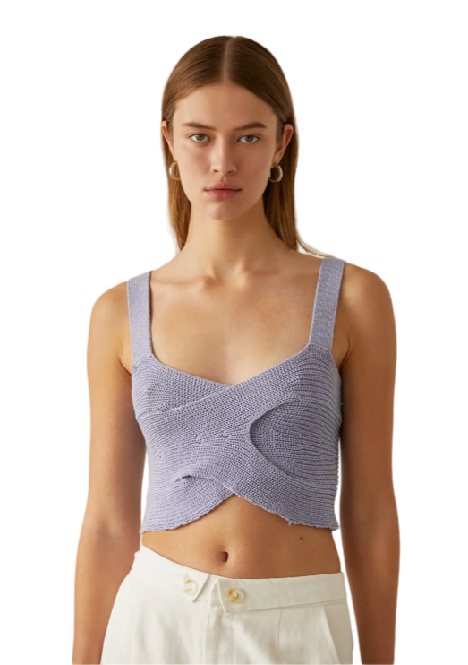 Sky blue beach knit tank with crossover detail