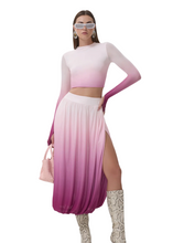 Load image into Gallery viewer, The Eleni Top by AFRM features a funnel neckline, and a cropped fit in an ombre mauve colorway.
