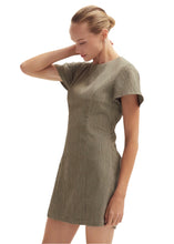 Load image into Gallery viewer, Textured olive green mini dress with open back detail
