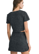 Load image into Gallery viewer, Woman wearing a gray mini skirt in a fuzzy fabrication

