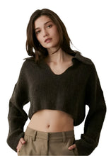 Load image into Gallery viewer, The Carter Sweater features a plush waffle knit texture and cropped hem in espresso
