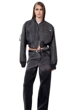 Load image into Gallery viewer, Cropped faux leather bomber jacket in ash 
