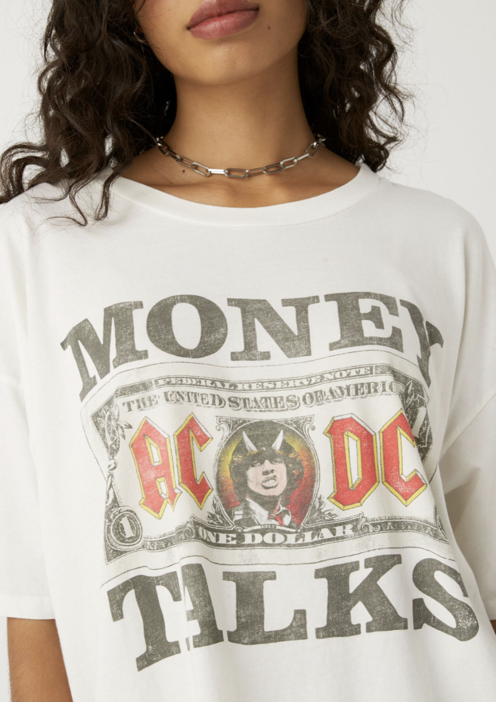 トップス AC/DC MONEY TALKS shirt XL greatland AC/DC 1990 MONEY TALKS WORLD TOUR 1990/91 WHITE