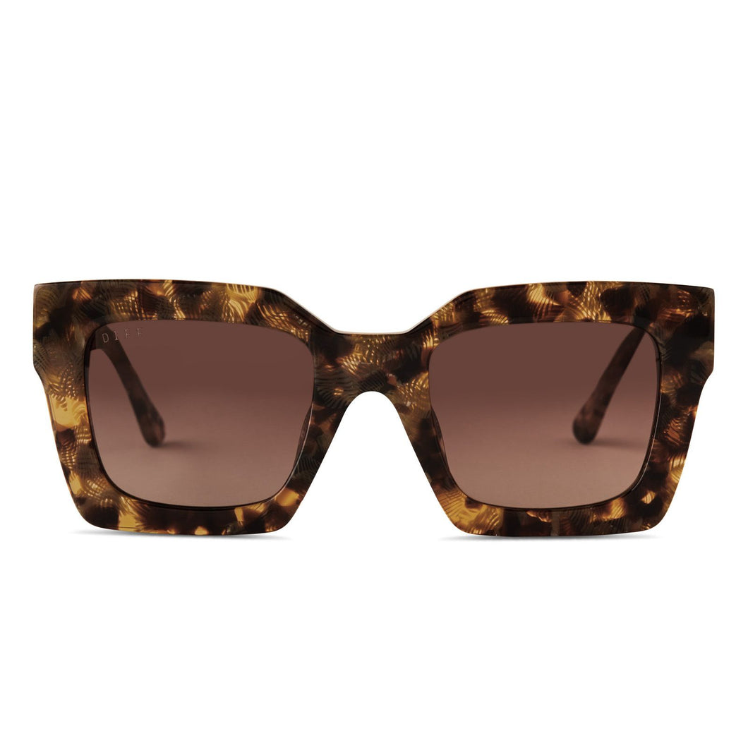 Oversized square framed sunglasses in toasted coconut brown gradient with polarized lens